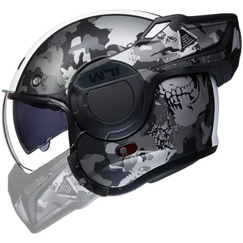 ILM Vintage Full Face Modular Motorcycle Helmet for Adults Men ATV UTV Snowmobile with 180 Reversible Chin Guard DOT Model-B707
