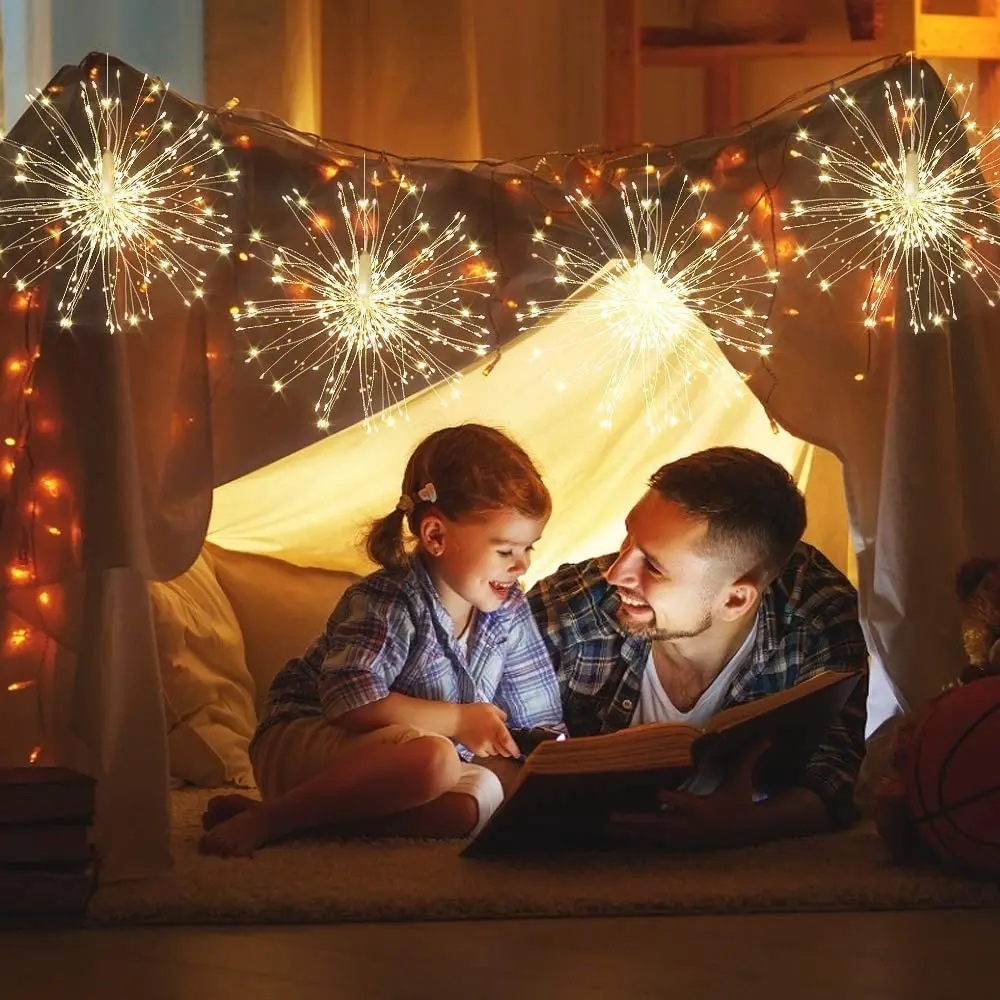 120L Cooper Wire Christmas Decoration Rechargeable Starburst Fireworks Outdoor Fairy String Light with Remote