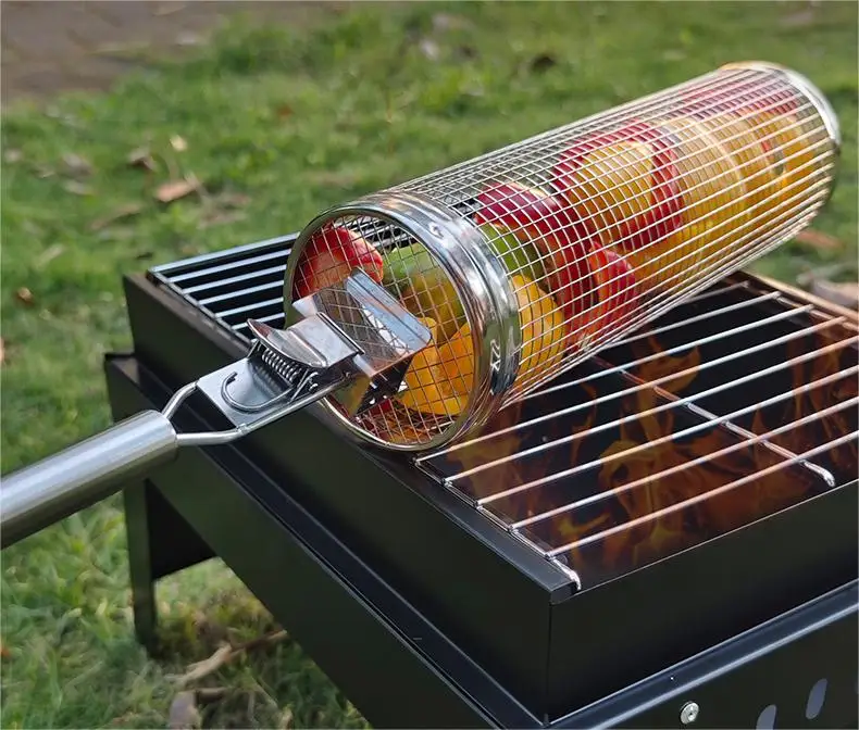 Bbq Grilling Basket Stainless Steel Grill Basket With Handle And Brush