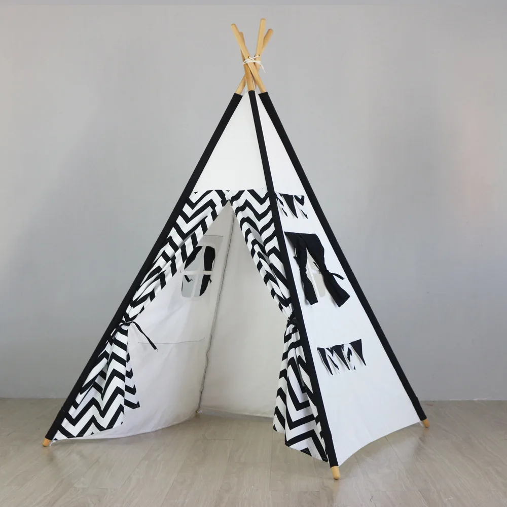 Luxury Large Canvas Teepee Tent with Lace Window Indian Play Tipi Tent House Children Tipi Tee Pee Toy Tent for Kids manufacture