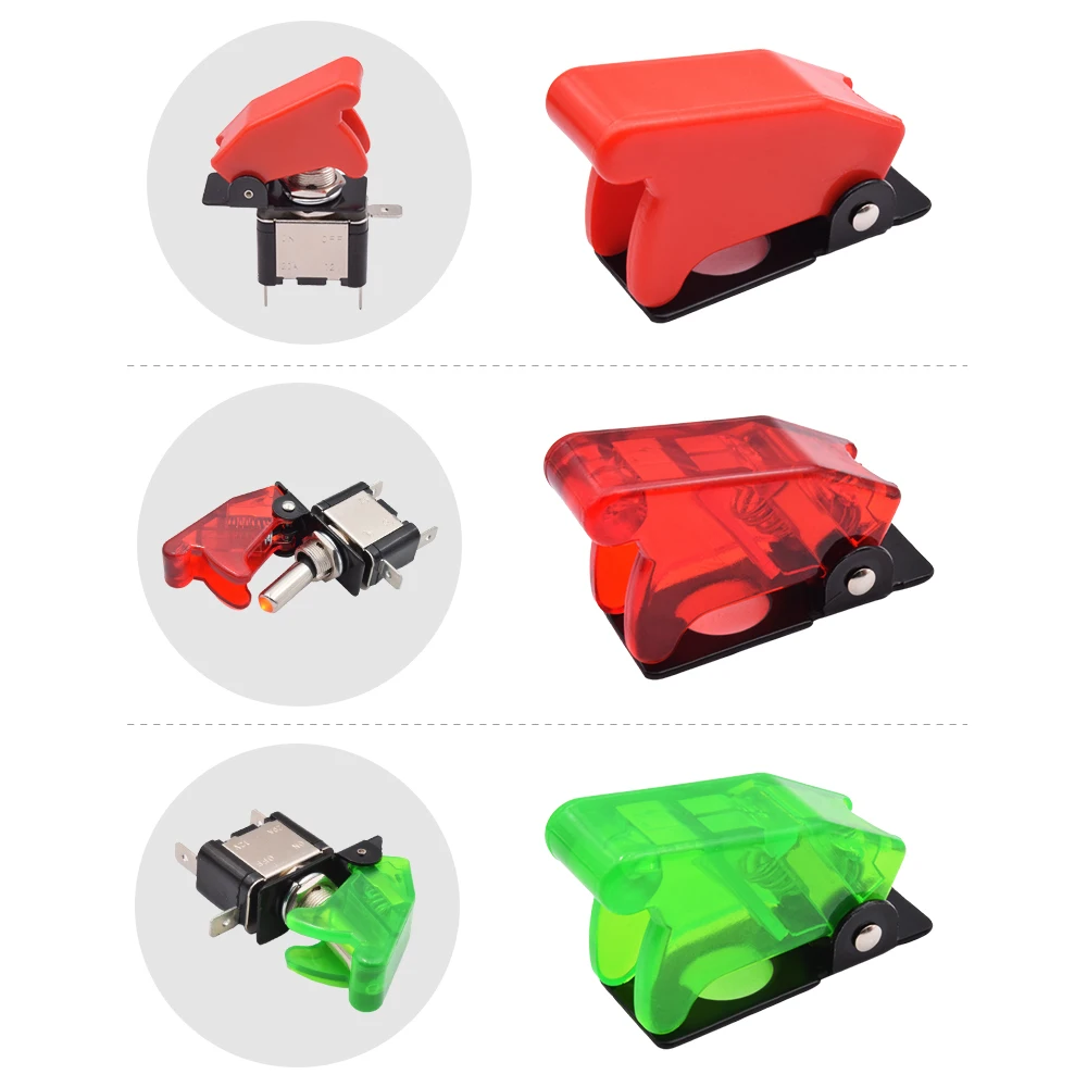 ASW-07D Car Boat Aircraft on Off 20A 12V Mini LED Toggle Light Switch Safety Guard Waterproof Cover Red Green Blue Yellow