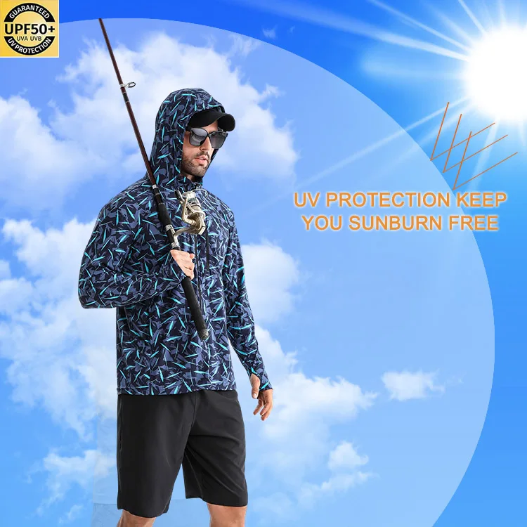 Sbart Custom Quick Dry Breathable Fishing Wear UV Protection Long Sleeve Camo Fishing Shirt with Hood