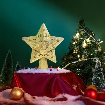 3D Pentagram Glitter Decorative Christmas Tree Top Rotating With Snowflake Projector Christmas Tree Topper Light Star Led decor