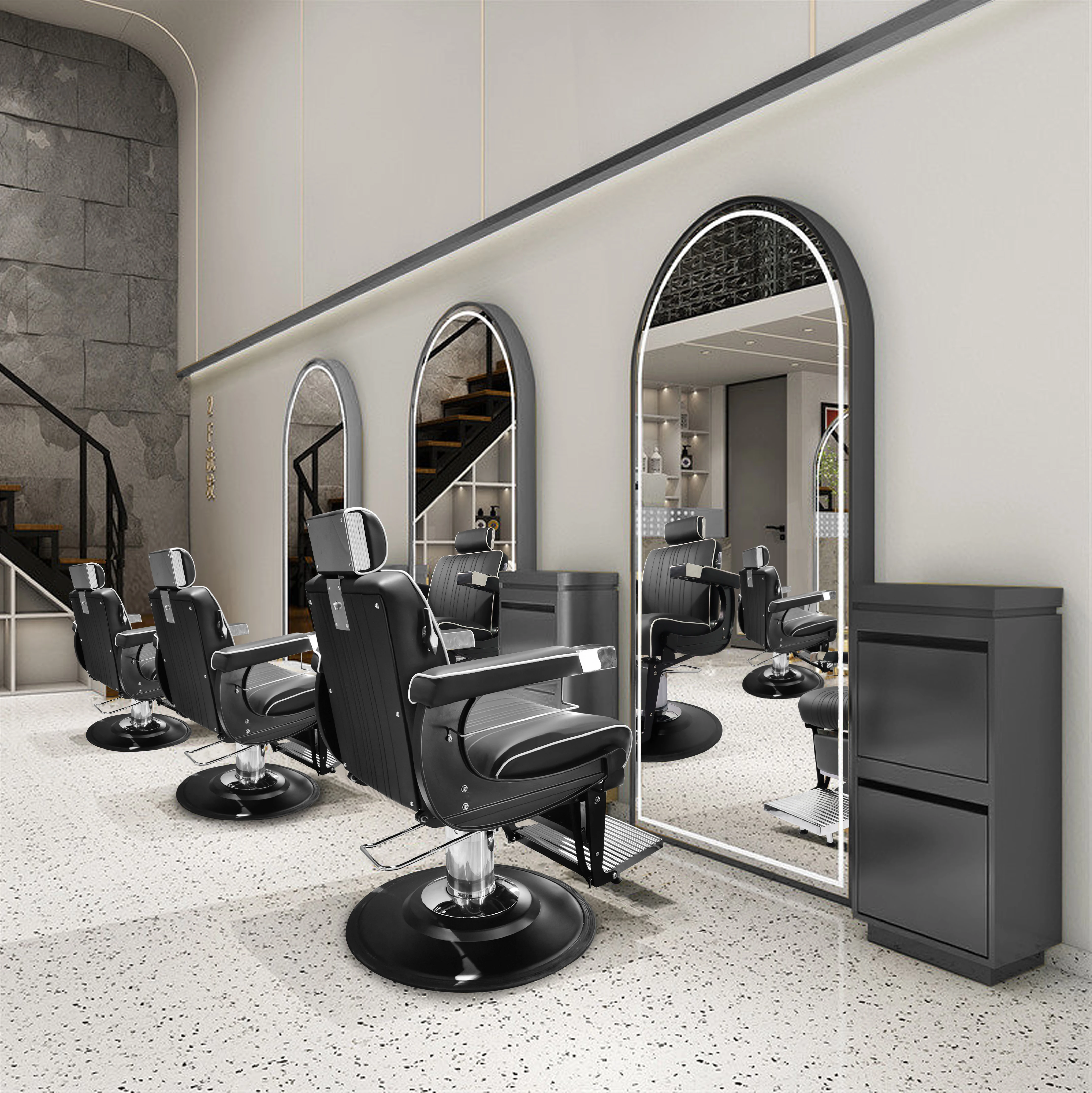 Modern Hair Barber Shop Salon Equipment Leather Beauty Salon Furniture  Luxury Style Beauty Barber Chair Gold White Black Metal