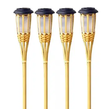 Outdoor Solar Bamboo Lanterns - LED Path Lights with Flickering