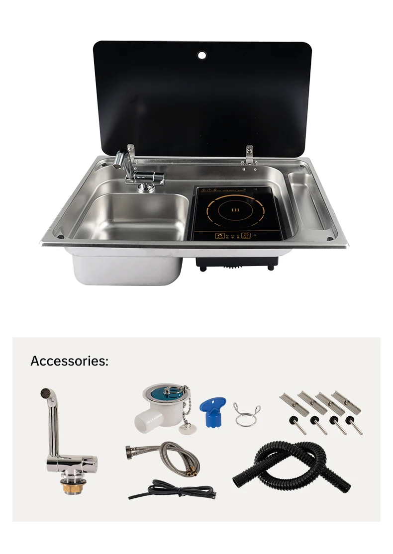 Rv Stainless Steel Stove Sink And Induction Cooker Combination Unit