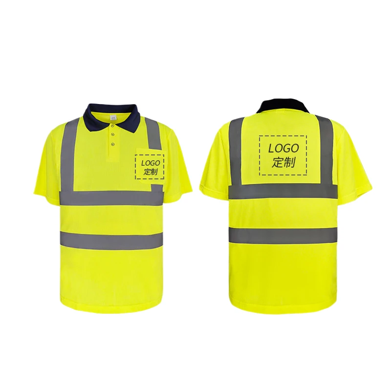 Custom Hi Viz Vis Night High Visibility outdoor Work Polo Shirt Reflective Safety Security T-Shirt C