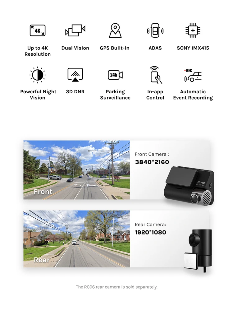 Xiaomi 70mai A800s-1 Dashcam With Rear Camera Rc06 Full Hd 1080p Dual ...