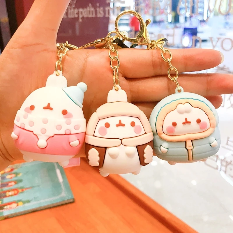 z529 Molang Rabbit Korean Cartoon Keychain Cute And Exquisite Pvc Cartoon Doll Key Chains Hanging Decoration Keyring Accessories