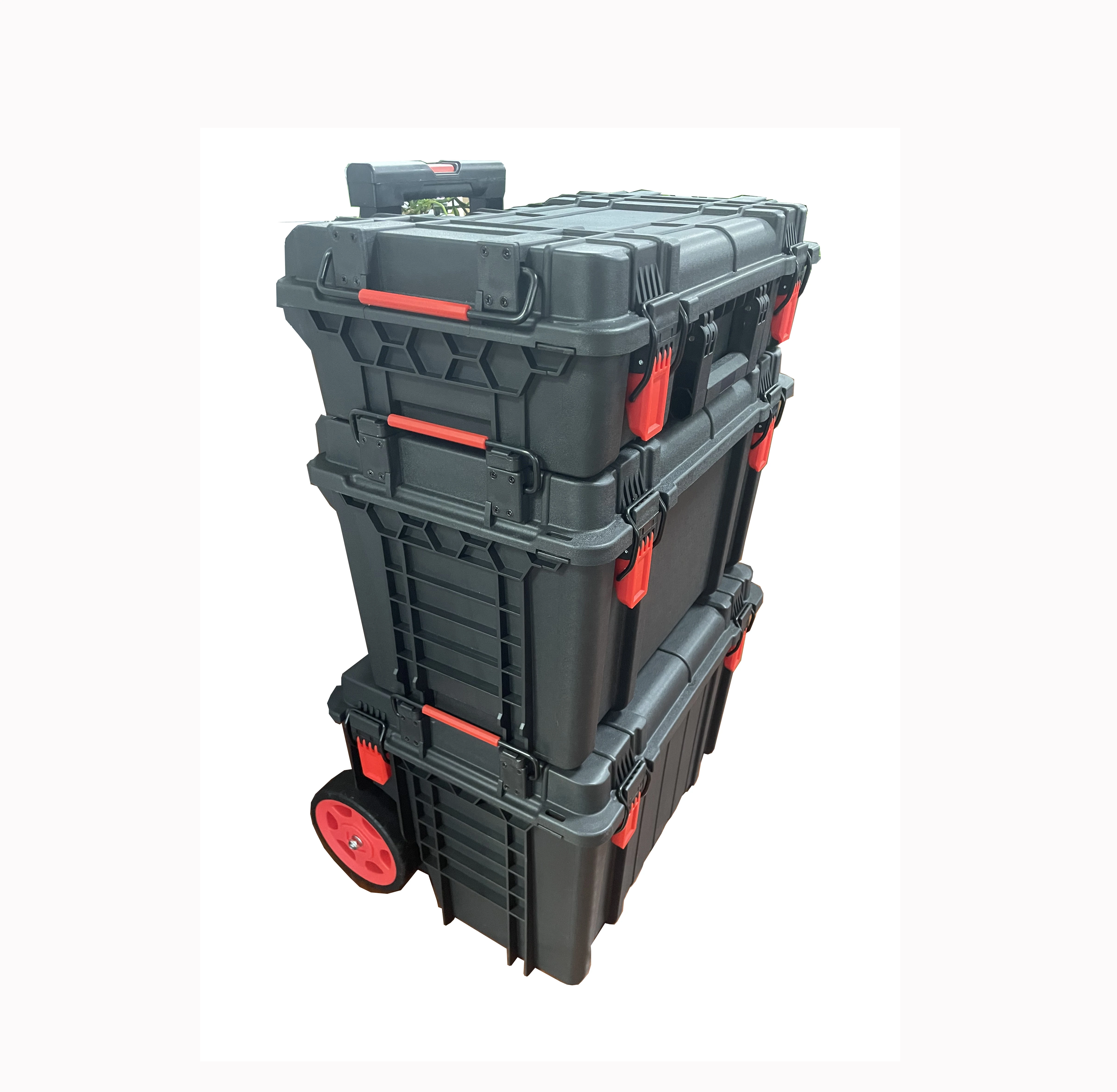 Portable Stackable Toolbox with Wheels and Drawers - Mobile Utility Cart with Comfort Handle and Tough Latches
