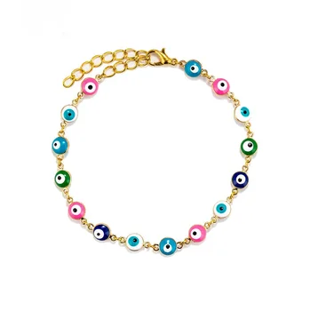 2021 Hot sale gold plated jewelry anklet enamel evil eye beaded bracelet for couples students 12mm