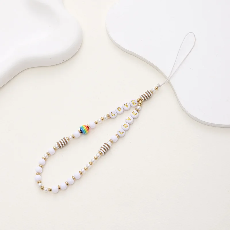 Новинка, ремешок для мобильного телефона с бусинами, ремешок для женщин, разноцветные буквы, любовь, фрукты, звезда, мягкая глиняная веревка для мобильного телефона, подвесная подвеска