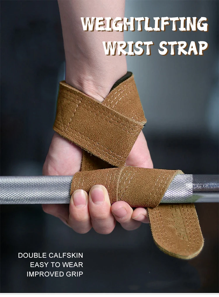 Custom Logo Gym Suede Leather Power Wrist Lifting Straps Neoprene Nylon