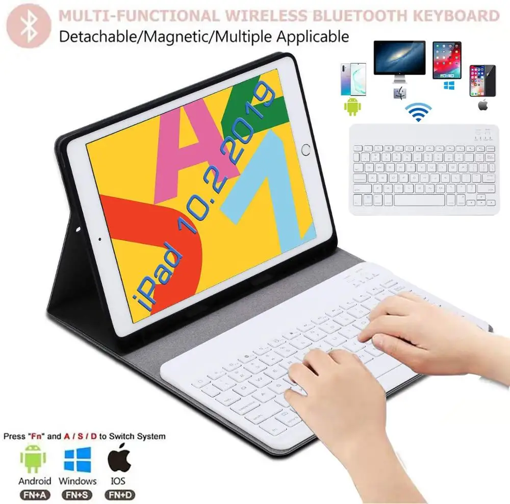 Съемная Беспроводная клавиатура, кожаный чехол, чехол для планшета, клавиатура для iPad 10,2 2019