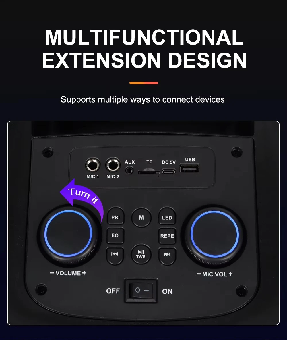 ZQS8287 Portable 8 Inch Bluetooth Speaker with RGB LED, Mic Input