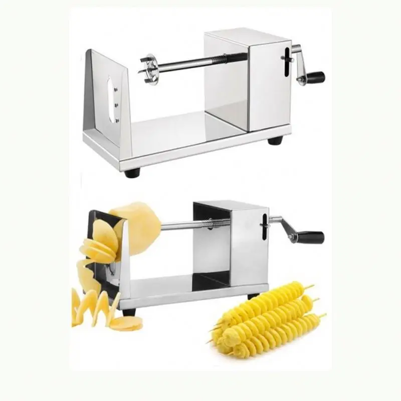 TEBAK Stainless Steel Manual Potato Tower Machine Electric Potato Spiral Cutter Vegetable Fruit Chips Slicer Cutting Machine