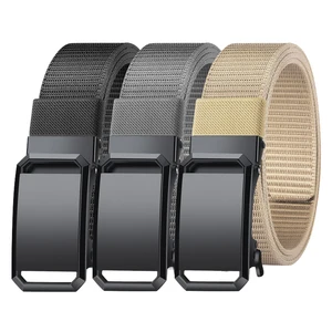 Men's Automatic Buckle Belt Trendy Versatile Belt for Men Without Punching Leather Belt for Jeans and Woven Trousers Canvas