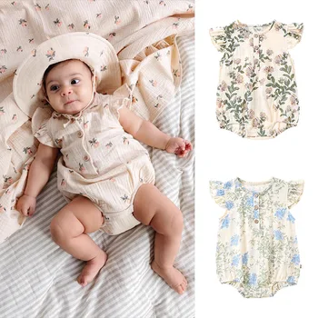 Baby summer wear clothes 2024 New flounced sleeve onesie baby girl Floral Romper summer thin romper