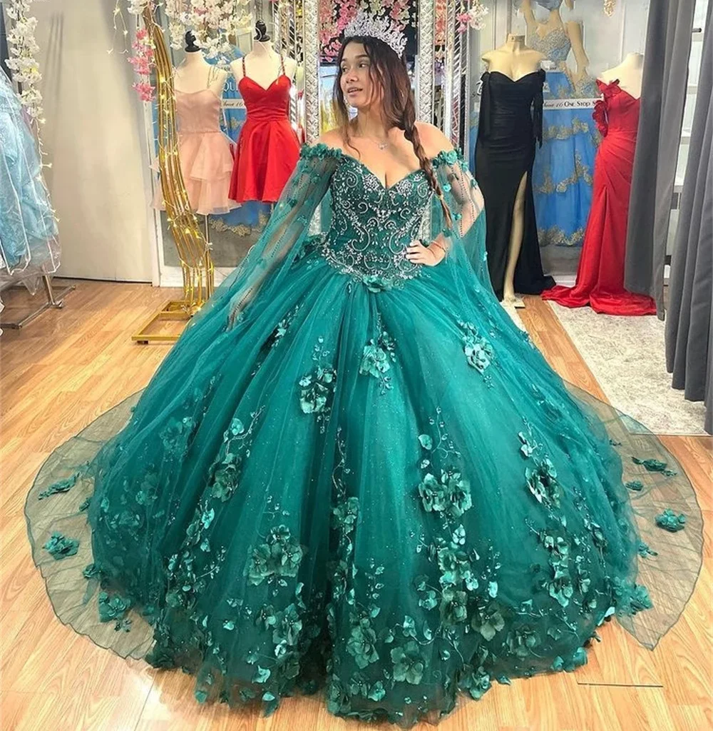 Green/yellow/blue/lilac Off Shoulder Beaded Quinceanera Dresses 3d Lace ...