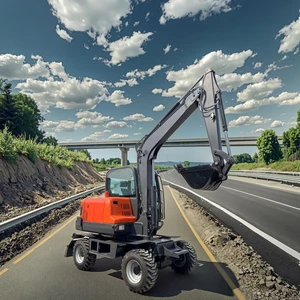 Wheel Digger Machine Earth Moving Machinery Long Reach 6Ton Wheel Excavator with Break Hammer