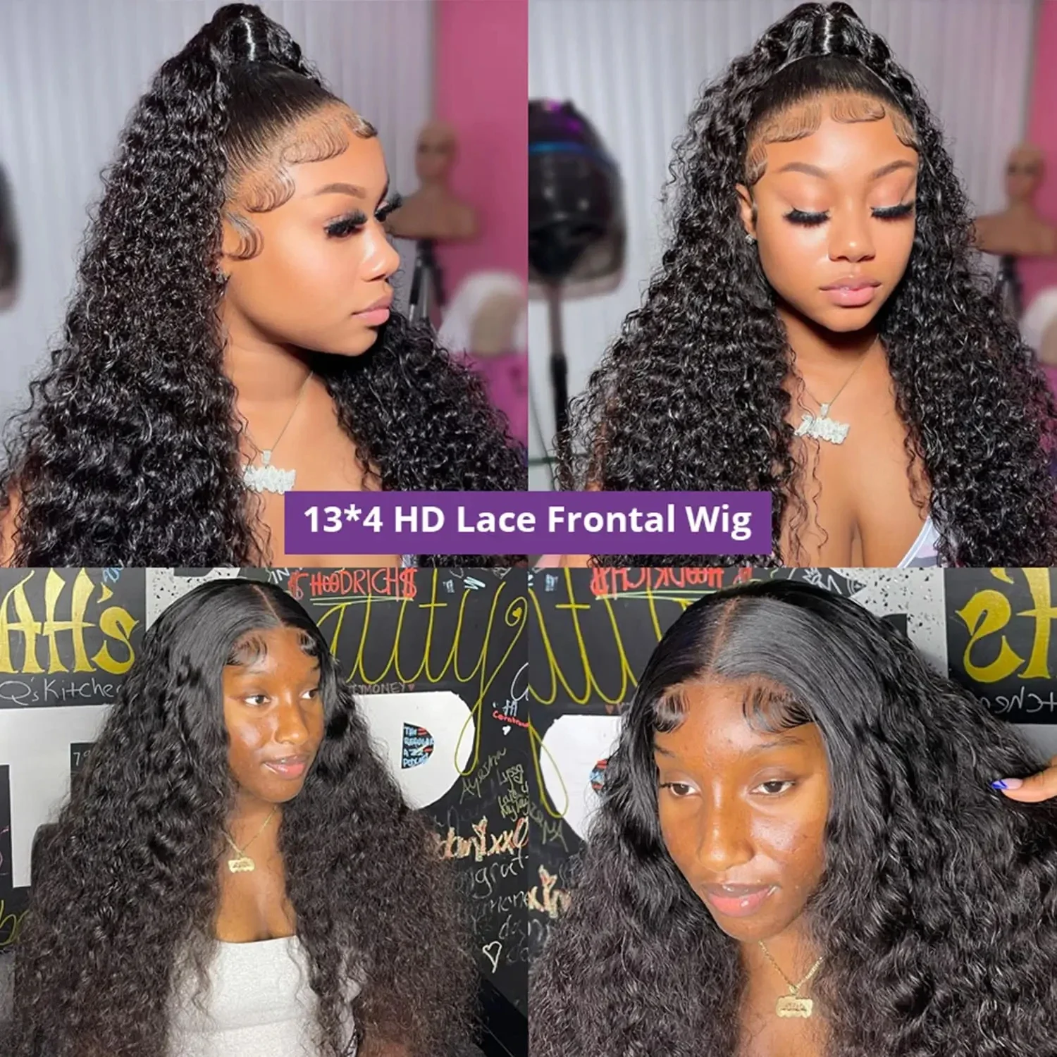 200 Density Curly Lace Frontal Wig 30 40 Inch 13x4 Lace Front Human Hair Wig Brazilian Water Deep Wave Wigs_voghion.com