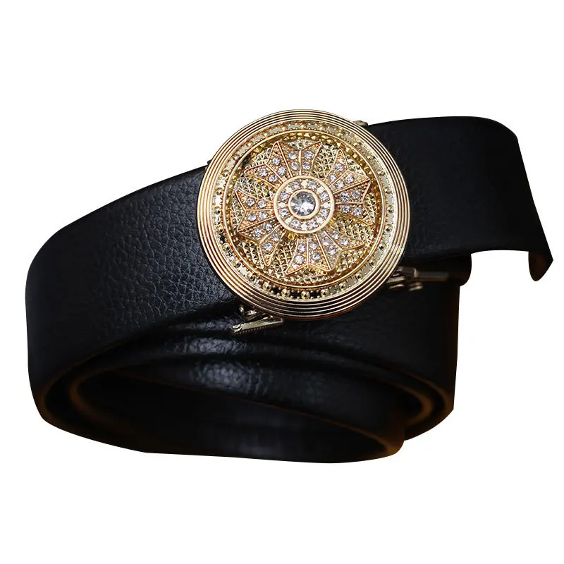 Luxury Rotatable Round Buckle Soft Leather Belt for Men