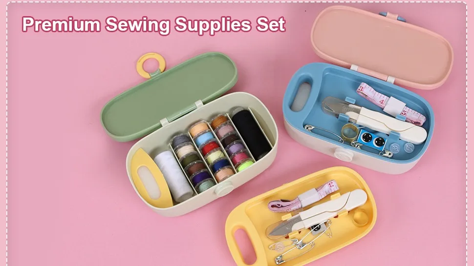 Portable Sewing Kit Travel Family Sewing Kit Set Box Thread Accessories Diy Supplies Plastic