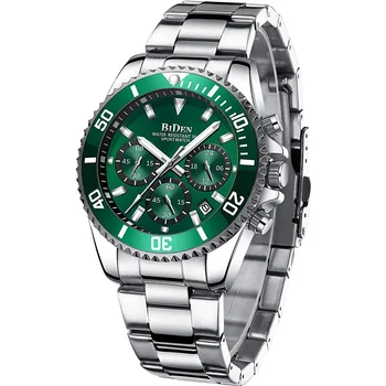 Biden 0163 Mens Watches Chronograph Stainless Steel Waterproof Date Analog Quartz Wrist Watches for Men