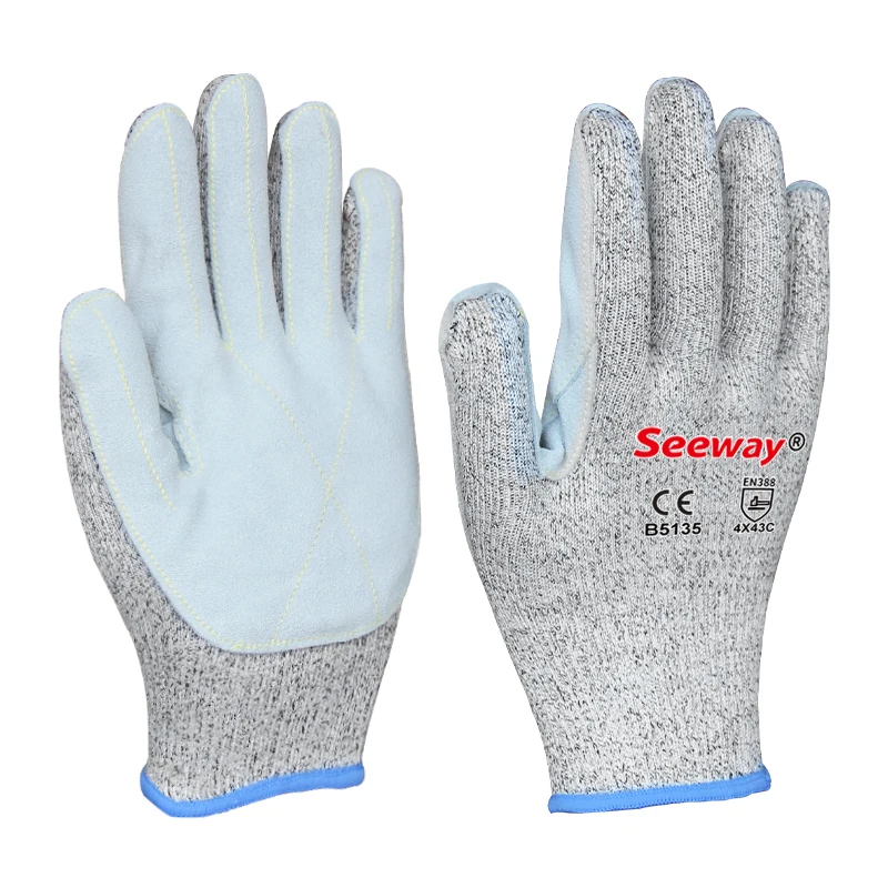 Seeway Cut Resistant Safety Leather Gloves Hppe Knitted En388 4543 Standard  With The V Shape Reinforce - Buy Gloves 4543,Level 5 Cut Resistant Safety