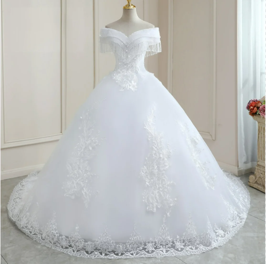 2022 New Fashion Luxury Off Shoulder V Neck Ball Gown Wedding Dress ...