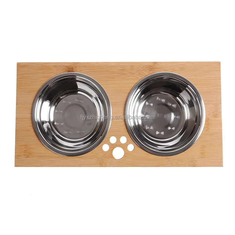 product elevated puppy food and water bowls set raised cat food bowls pet bowls with bamboo stand-1