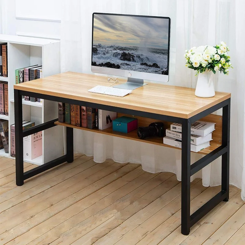 Simple Style Home Furniture Wood Grain Study Desk Office Computer Desk With Bookshelf Buy Desk Top Computer Study Table With Bookshelf Buy Online Computer Table Product On Alibaba Com
