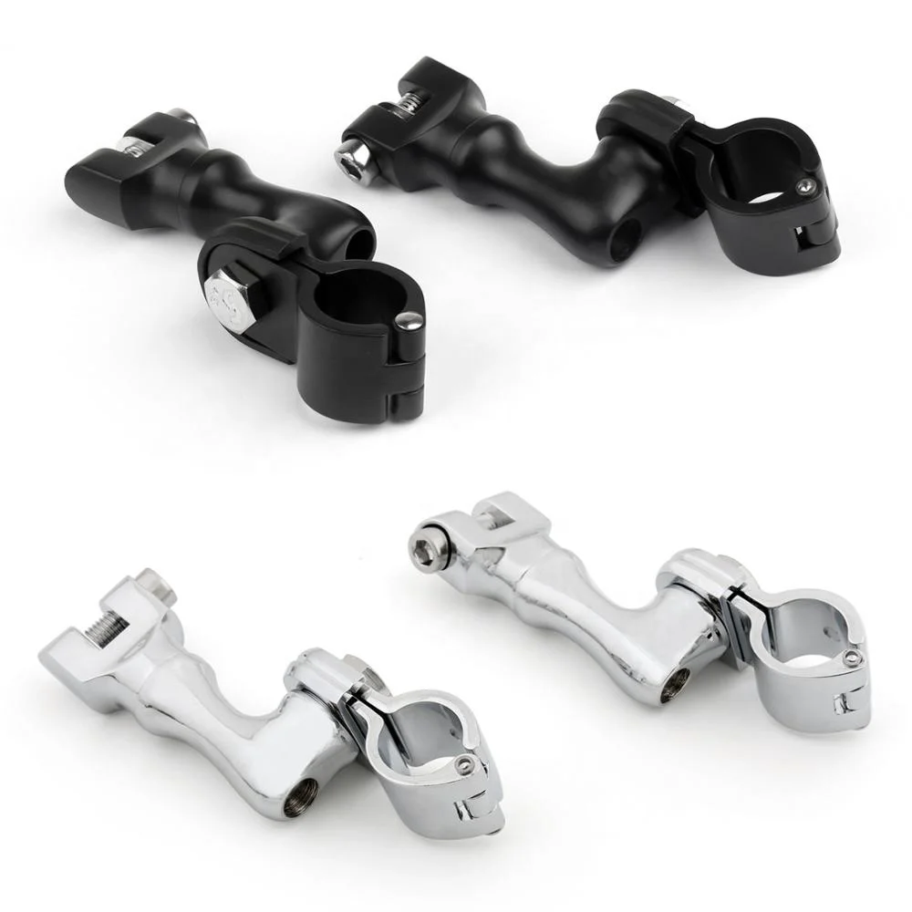 2x Chrome Highway Offset Foot Peg Mounts w/ 1" Engine Guard Magnum Quick Clamps