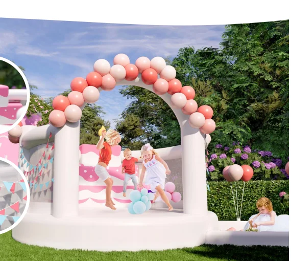 Новый дизайн, розовый надувной прыгающий замок для свадьбы
