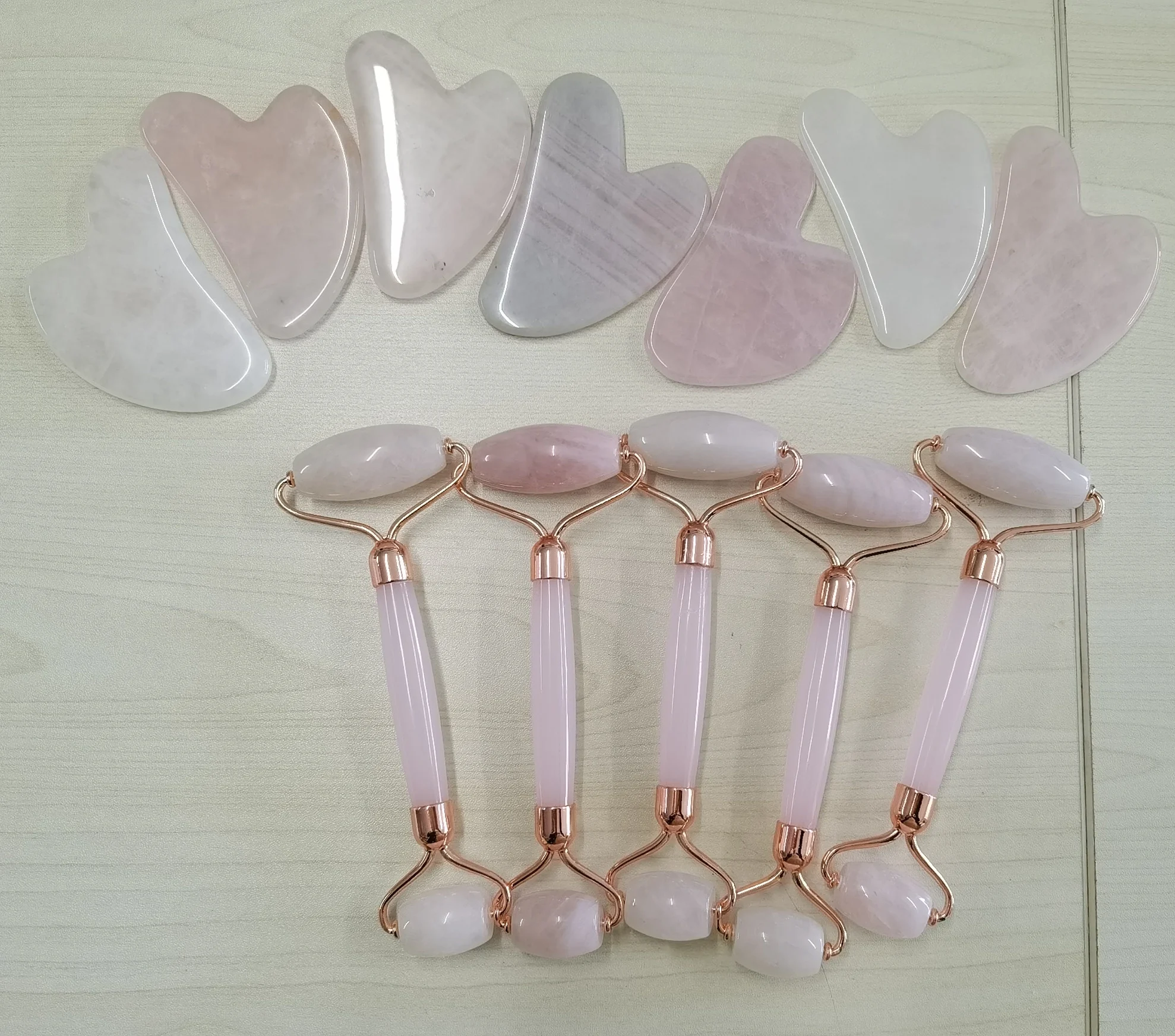 popular natural quartz rose jade facial massage roller guasha set for face