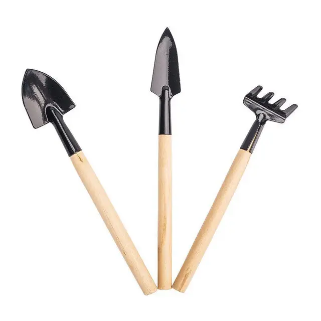 SCO Three piece Portable Garden Hand Tools Set Mini Tools Miniature Gardening Rake Trowel and Shovel for Seedlings Planting