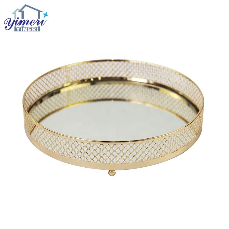 OEM ODM свадебный стол Декор большие позолоченные круглые сервисные лотки с