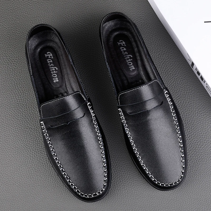 Genuine Leather Shoes Waterproof Handmade Sewing Comfortable Casual Large Size Walking Shoes Driving Shoes Loafer for men
