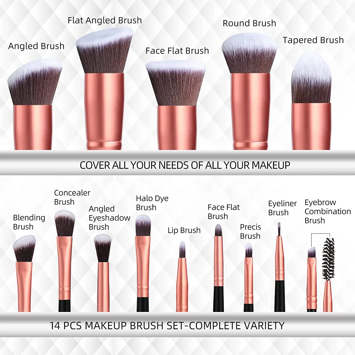 BS-MALL Rose Gold 14pcs Synthetic Private Label Makeup Brushes