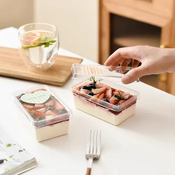Emoer Transparent Food-grade Plastic Dessert Packaging Box Square Pvc Pet Material For Sushi Salad Cookies Disposable Cake Pack