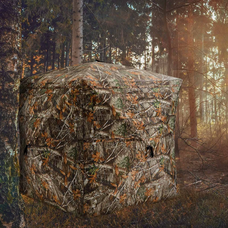 Portable Hunting Blind 270/360 Degree See Through Ground Blind for Deer Hunting, 2-3 Person Pop-up Hunting Deer Blind