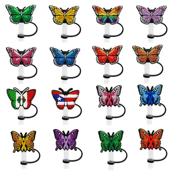 Bar Accessories Dust Proof Plugs Butterfly Drinking Straw Covers Protector Cap Colorful Silicon Tumbler Straw Topper