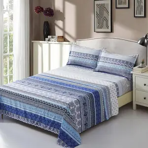 Luxury Bohemian Style 4pcs Microfiber Bedding Sets Printed Flat Fitted Sheet and Pillowcase King Queen Sizes Wholesale