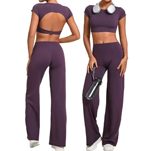 Solid Color Women's Backless Fitness Yoga Set Breathable Quick Drying Lightweight Workout Clothes Two-piece Sports Set for Women