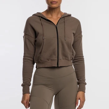 Fashionable Wholesale Casual Graphic Workout Zipper Crop Apparel 2021 Custom Logo Women Hoodies