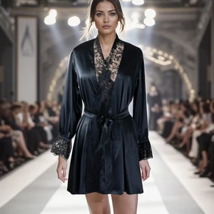 Custom Summer Sexy Nightdress Women's Satin Pajamas Spring Summer Ice Long Nightgown Lace Nightwear