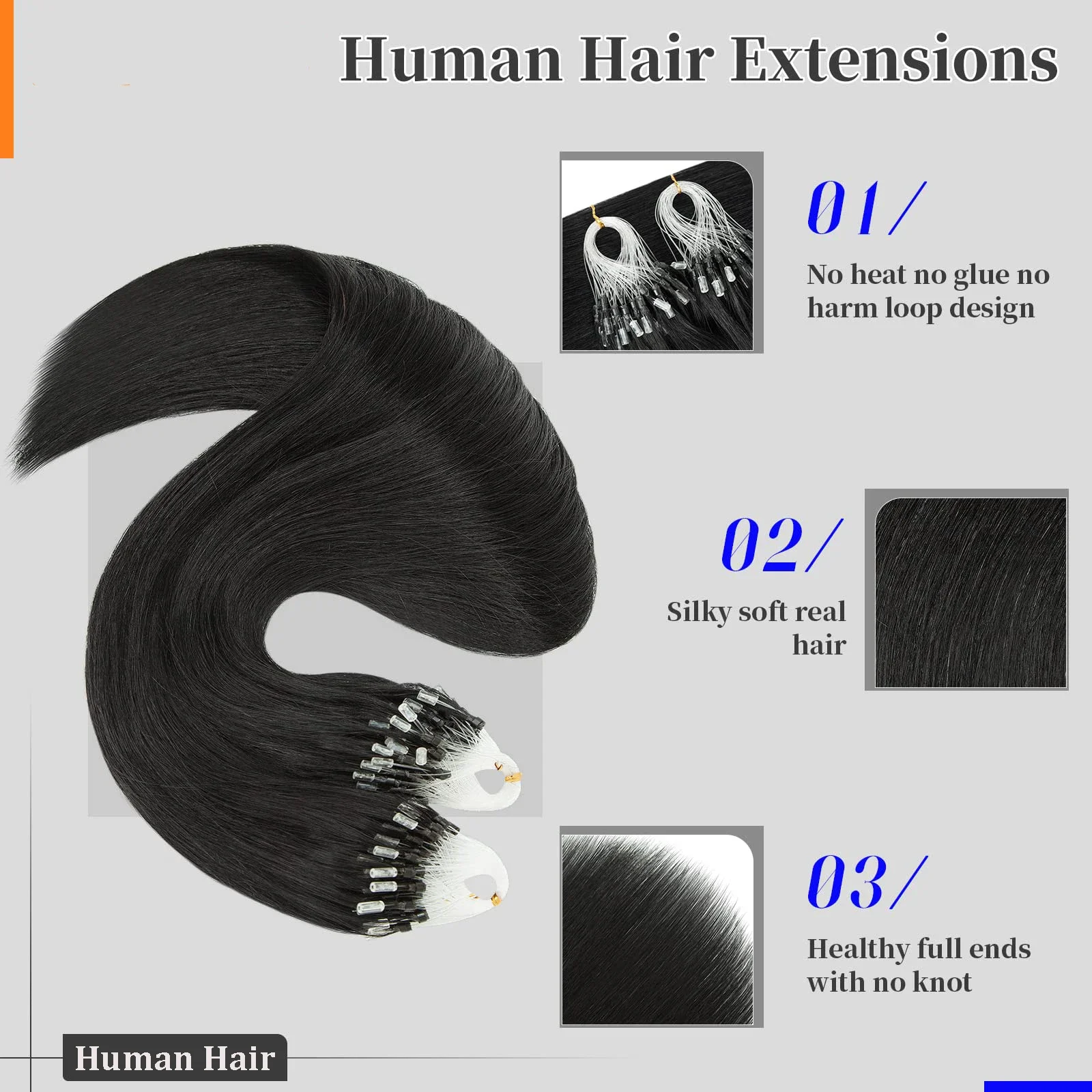 Extension per capelli lisci Micro Loop Capelli umani neri naturali Extension per capelli Micro Link Parrucca umana 50 fili/confezione per donne_voghion.com