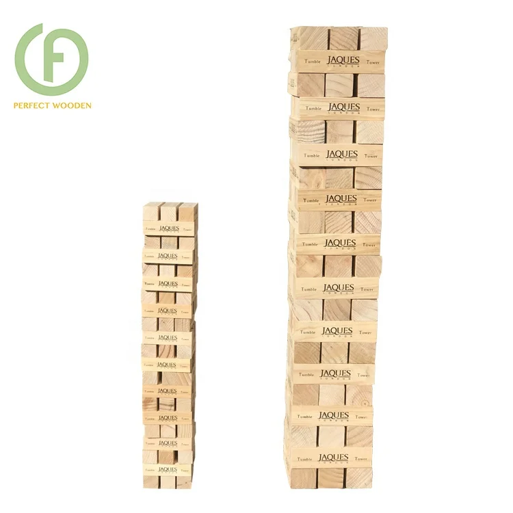 Outdoor Games Wooden Tumbling Tower Jumbo Toppling Wood Block Stacking Tower With Logo Printing