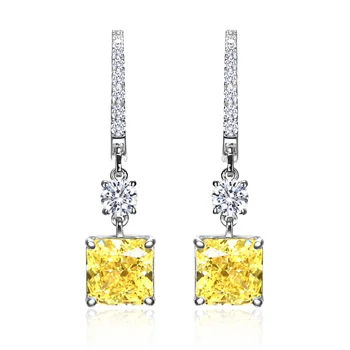 Rochime 2022 Yellow Diamond Drop Earring Sterling Silver 925 Jewellery Zirconia Bezel Earrings 18k Gold Plated Jewelry