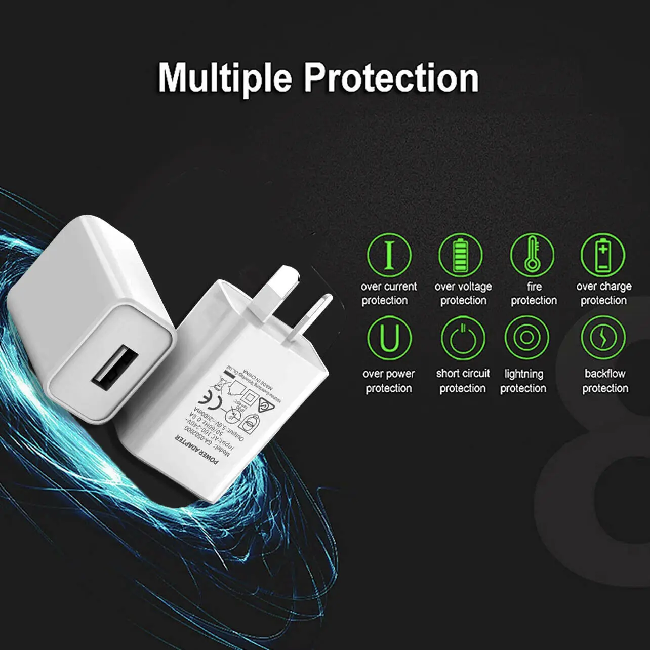 5 V 2A USB端口插孔壁式充电器5伏2安培交流至DC电源适配器白色